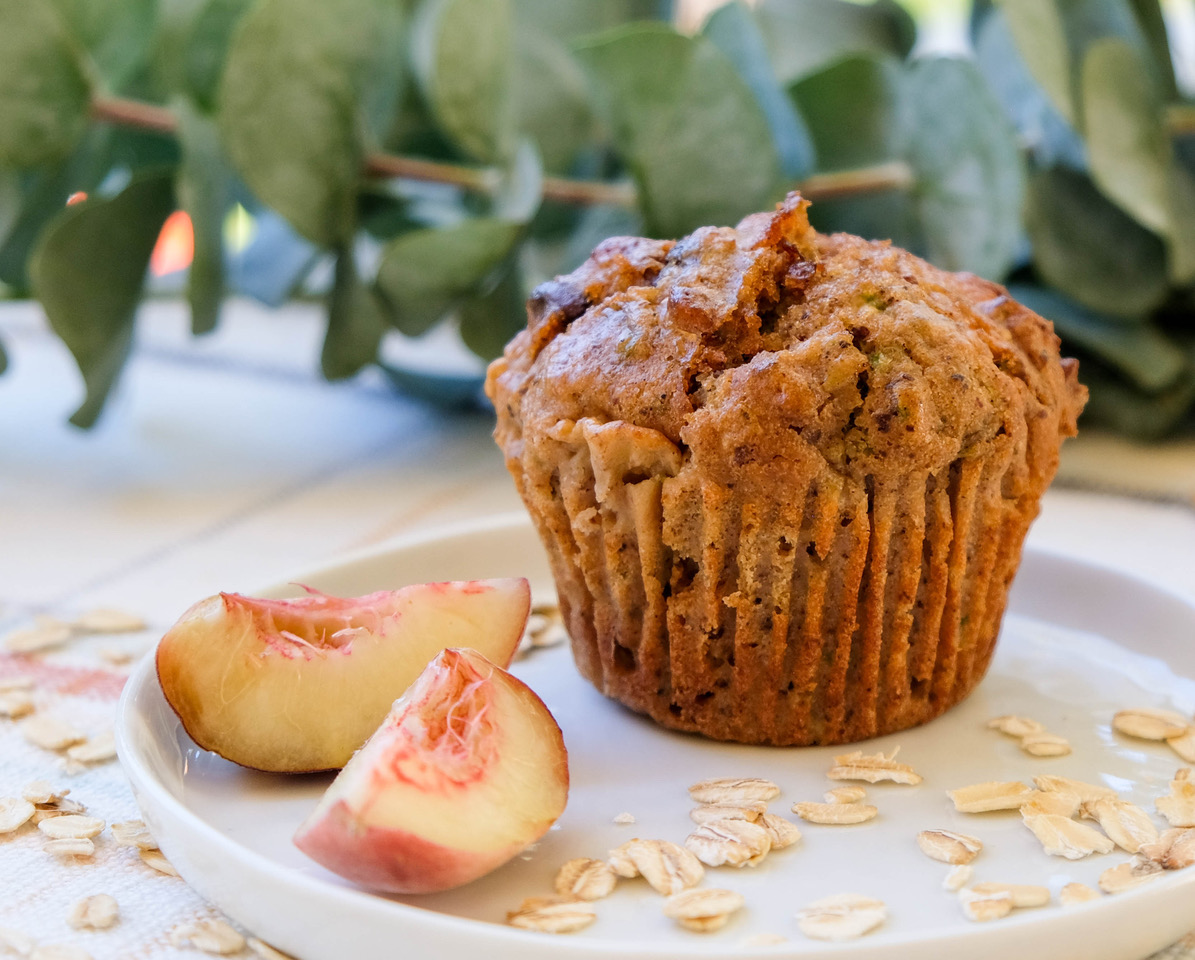 Featured image for “Peach Zucchini Oat Muffins”